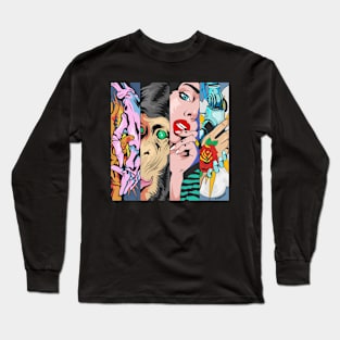 Dope four panels of animal, human skulls and robots illustration Long Sleeve T-Shirt